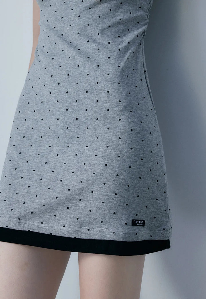 Women's Grey Polka Dot Knee-Length Dress