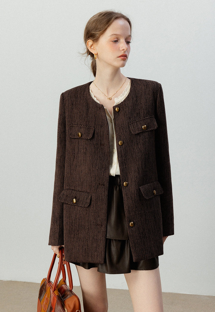 Women's Tweed Buttoned Utility Jacket