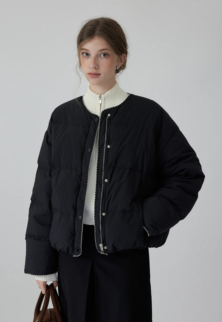 Women's Round Neck Zip-Up Coat