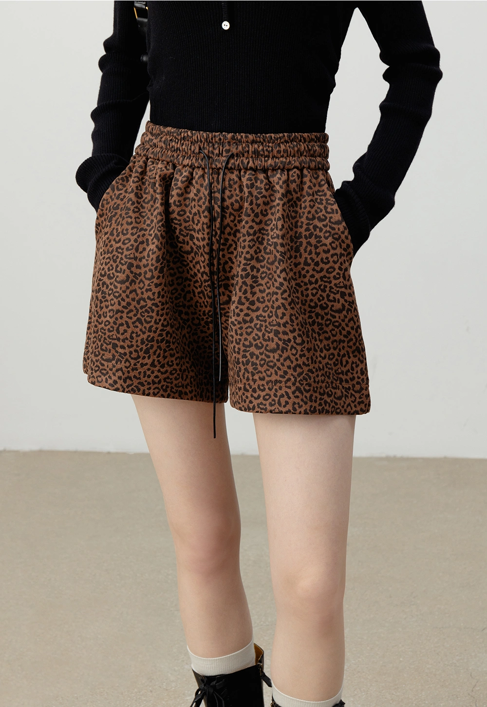 Leopard Print Drawstring Shorts