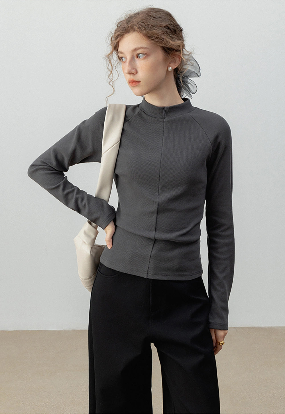 Minimalist Mock-Neck Long Sleeve Top