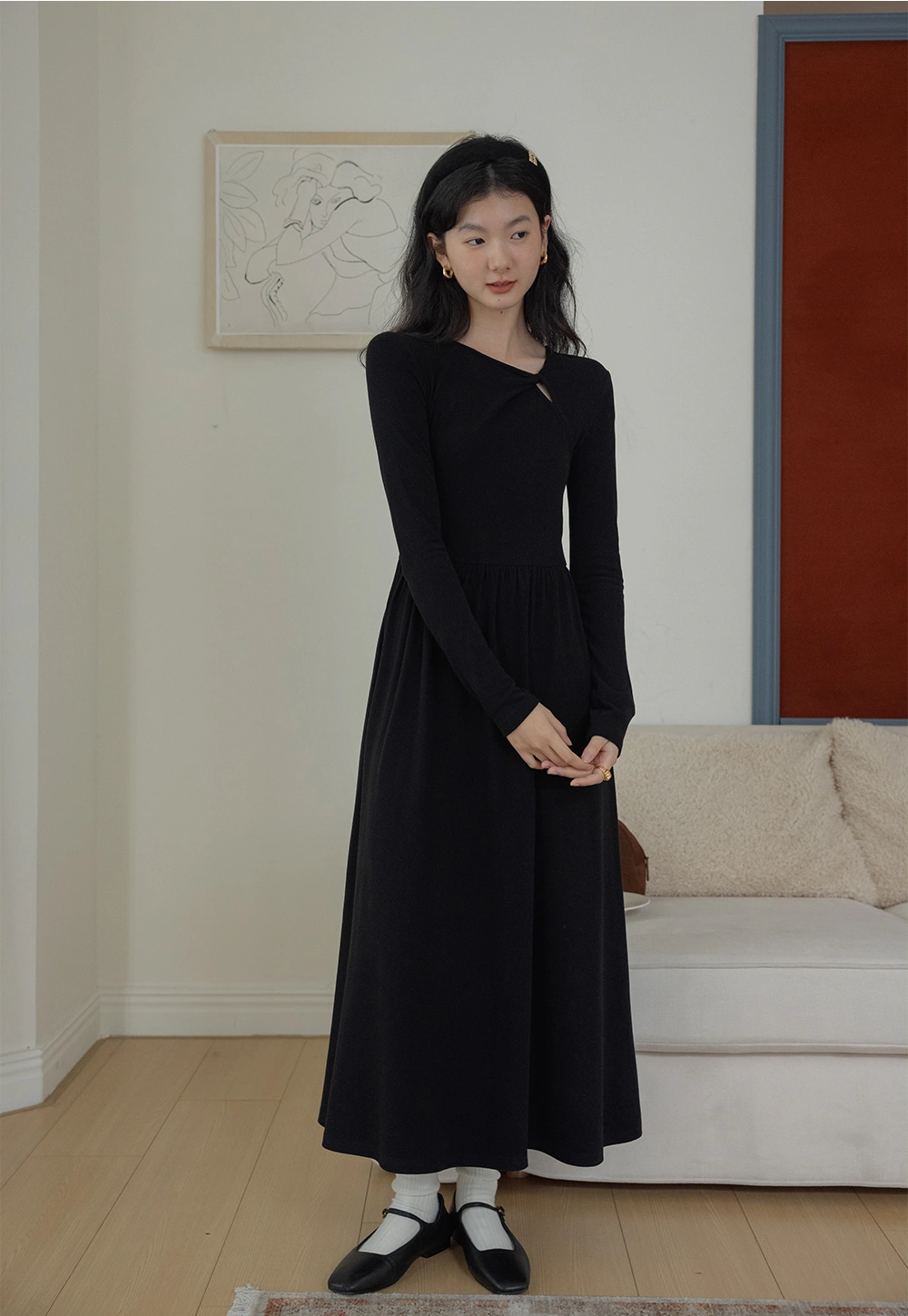 Women's Long-Sleeve Black Dress