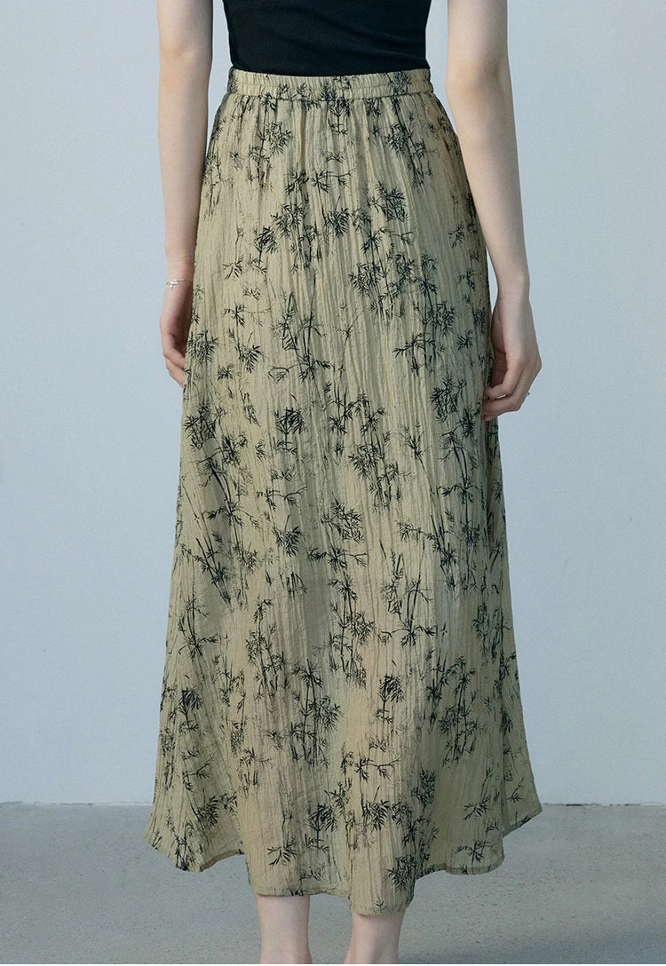 Women's Beige Maxi Skirt with Black Bamboo Print