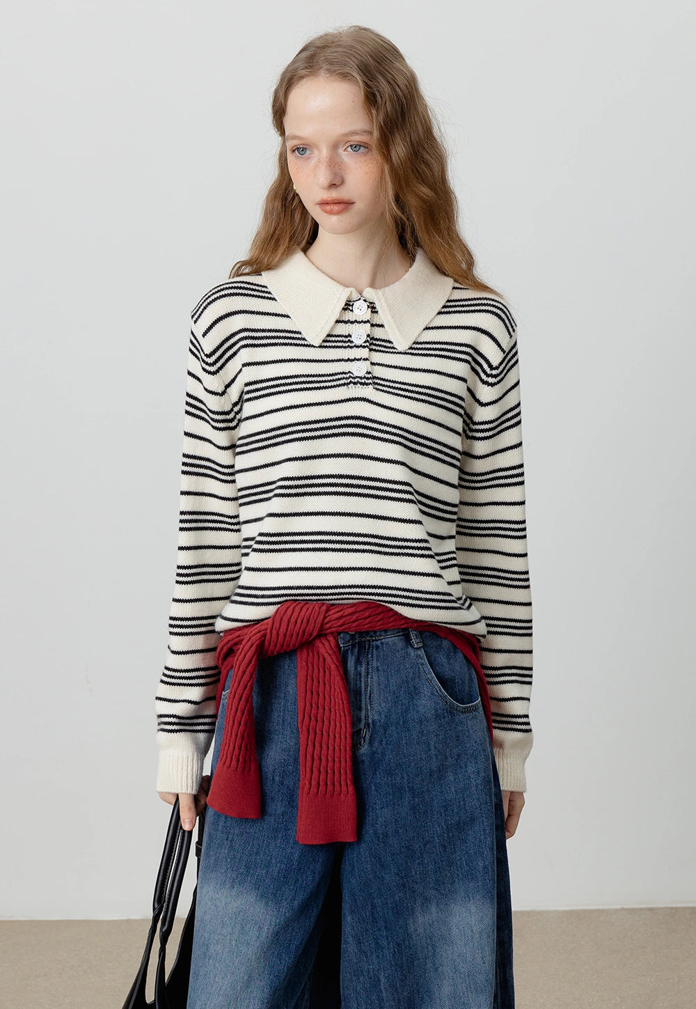 Classic Striped Knit Polo Sweater