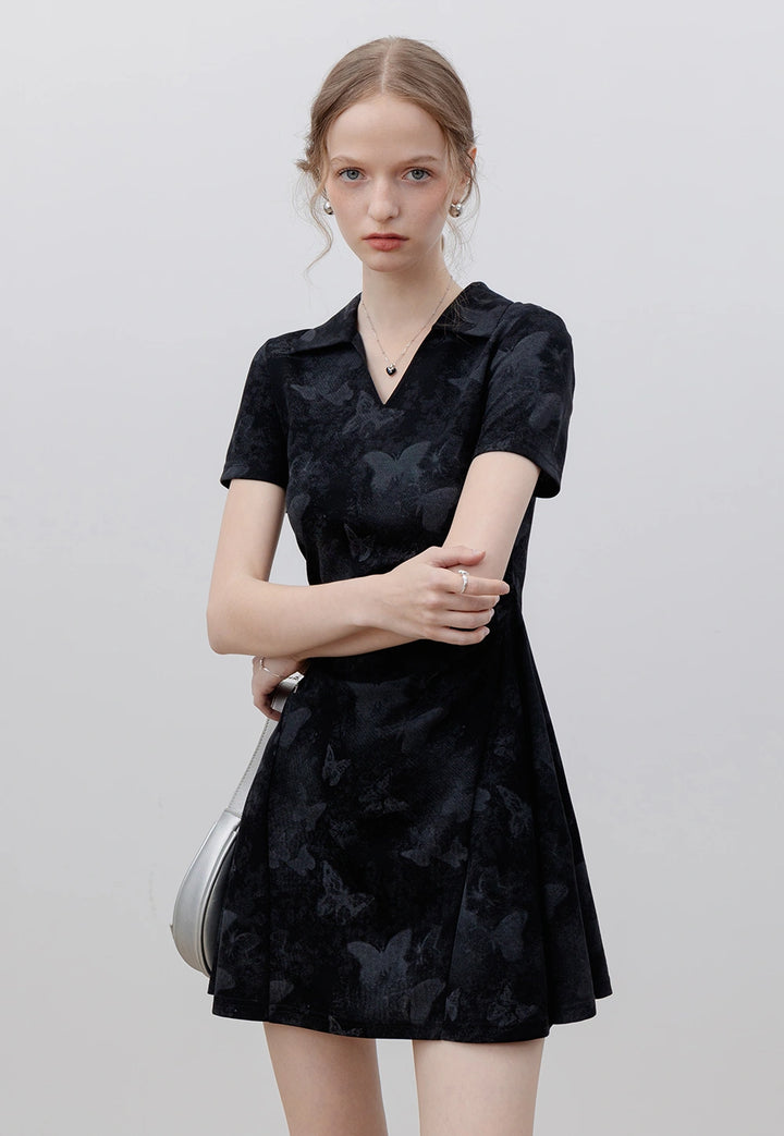 Women's Black Butterfly Print Dress