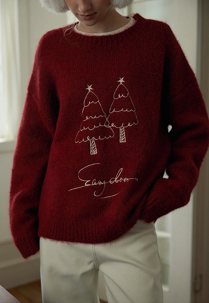 Women's Christmas Tree Pattern Round Neck Sweater