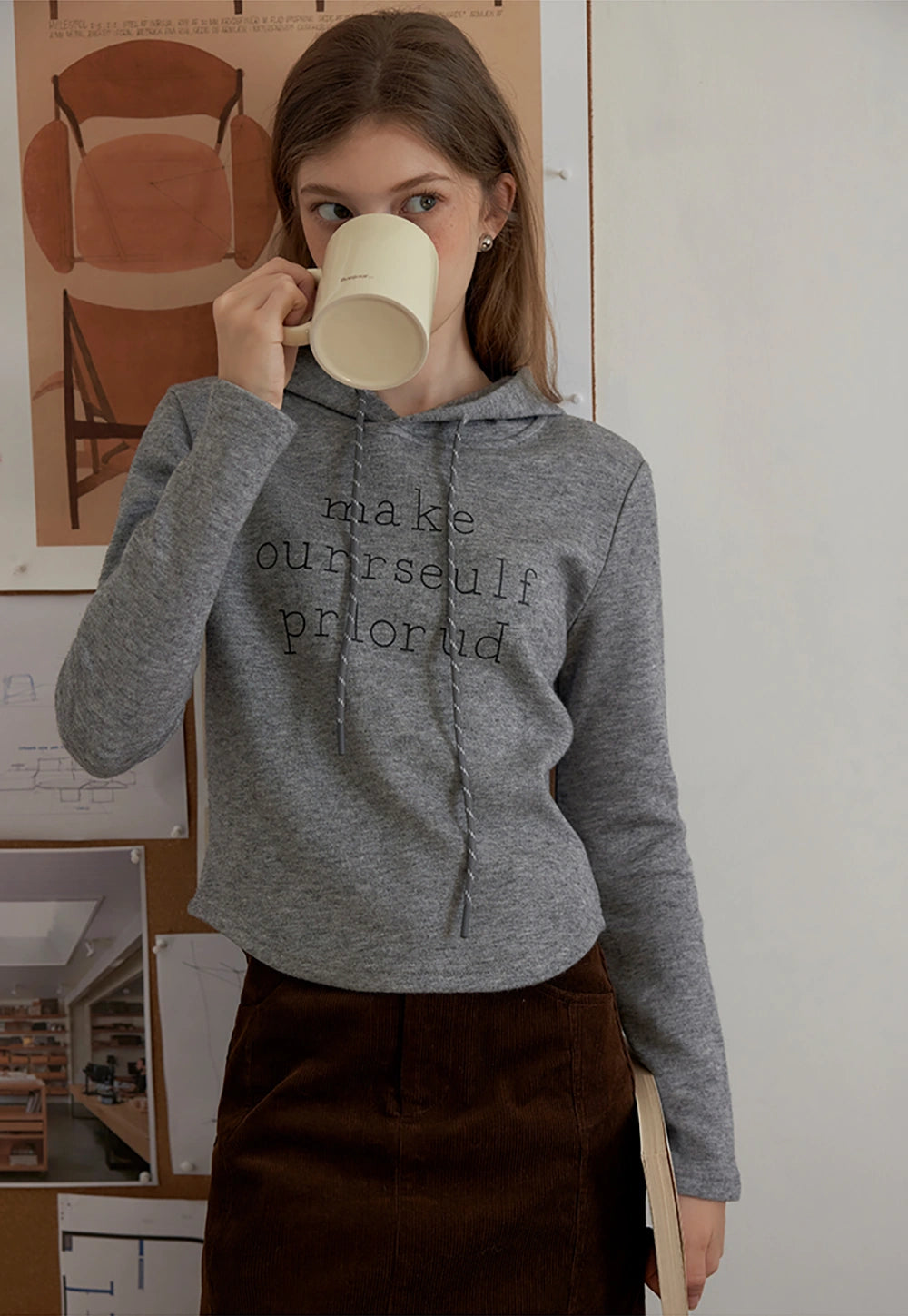 Women's Letter Print Hooded Knit Sweatshirt