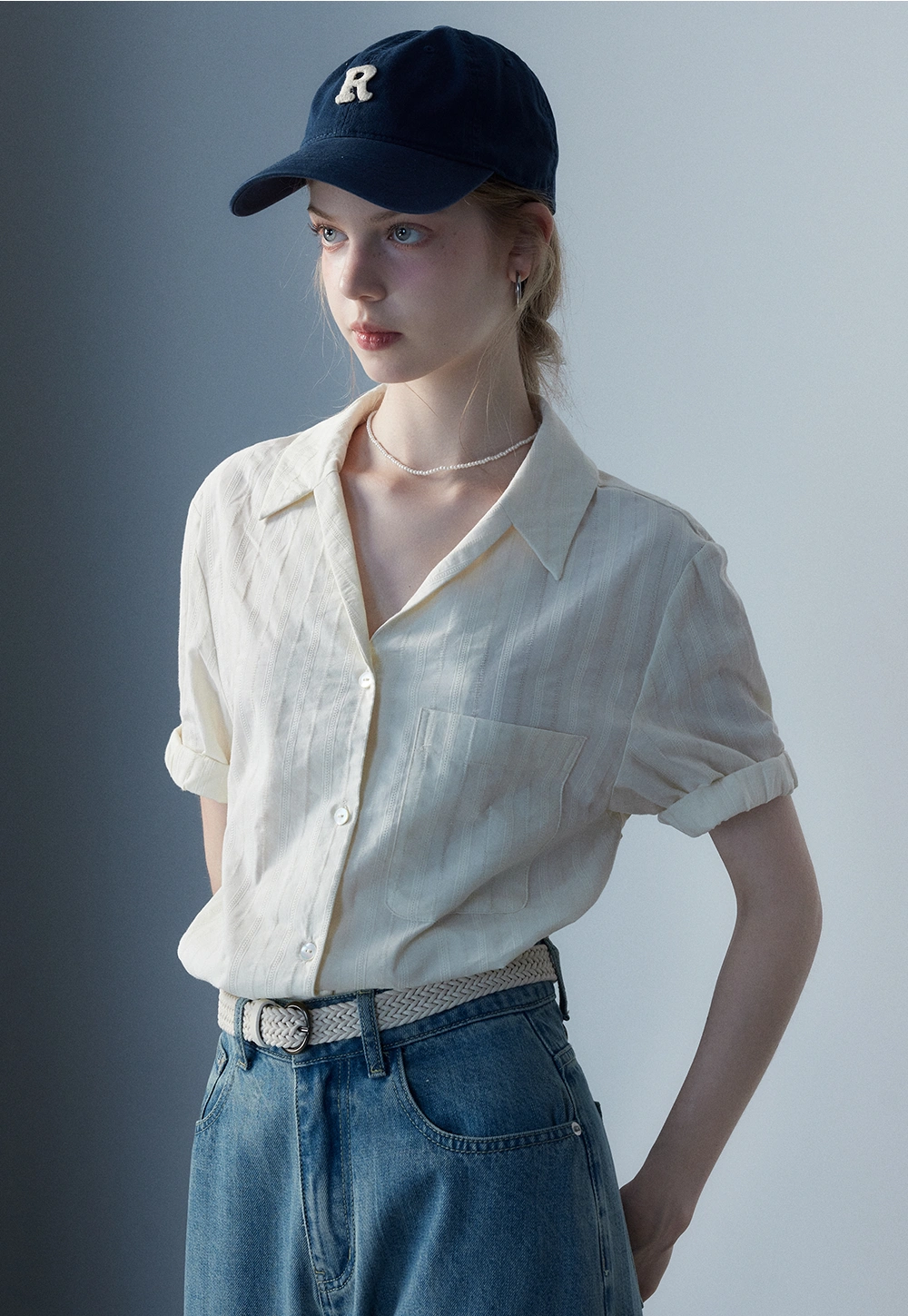 Kurzärmlige Button-Down-Bluse für Damen