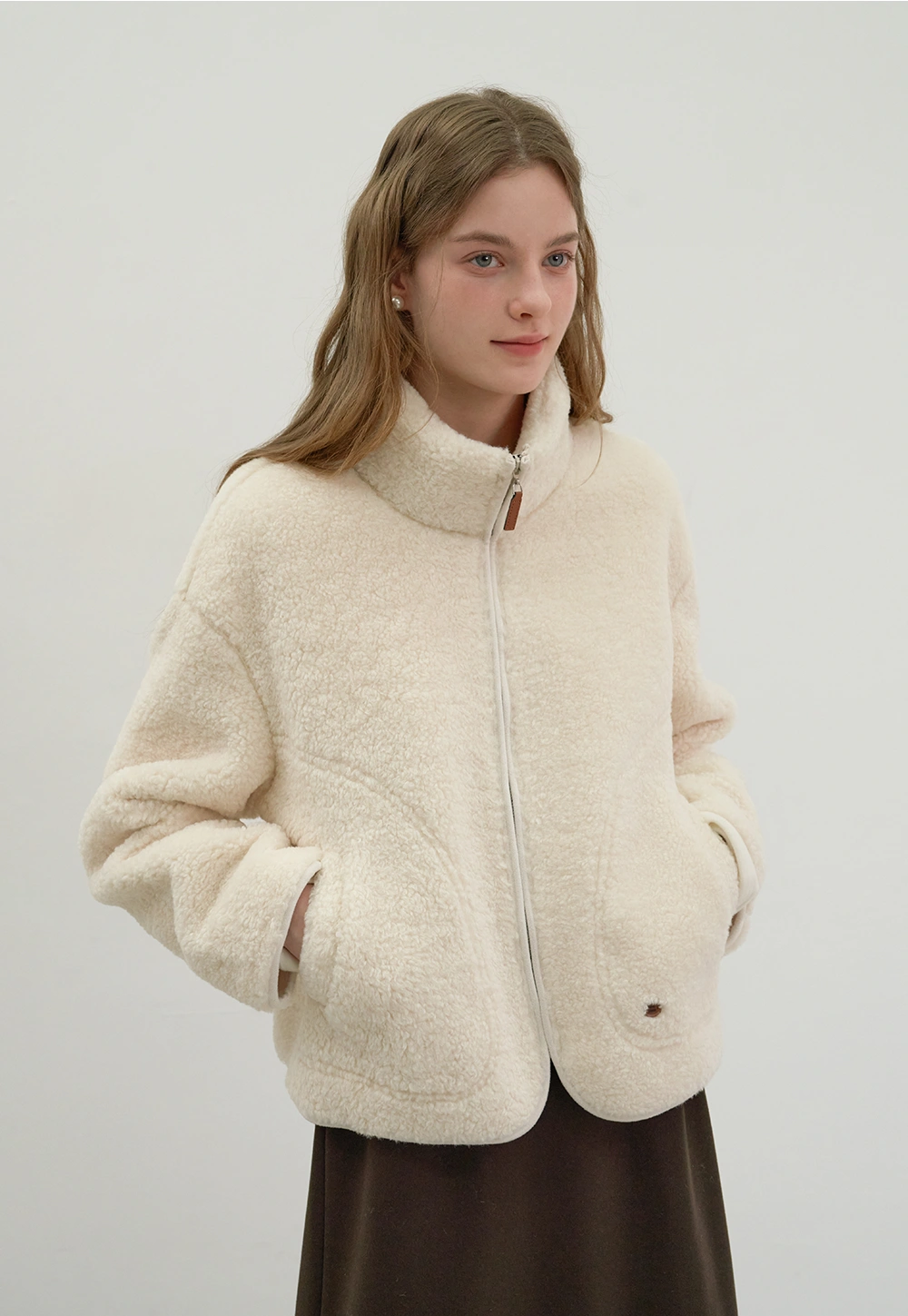 Lambswool Stand Collar Fur Short Coat