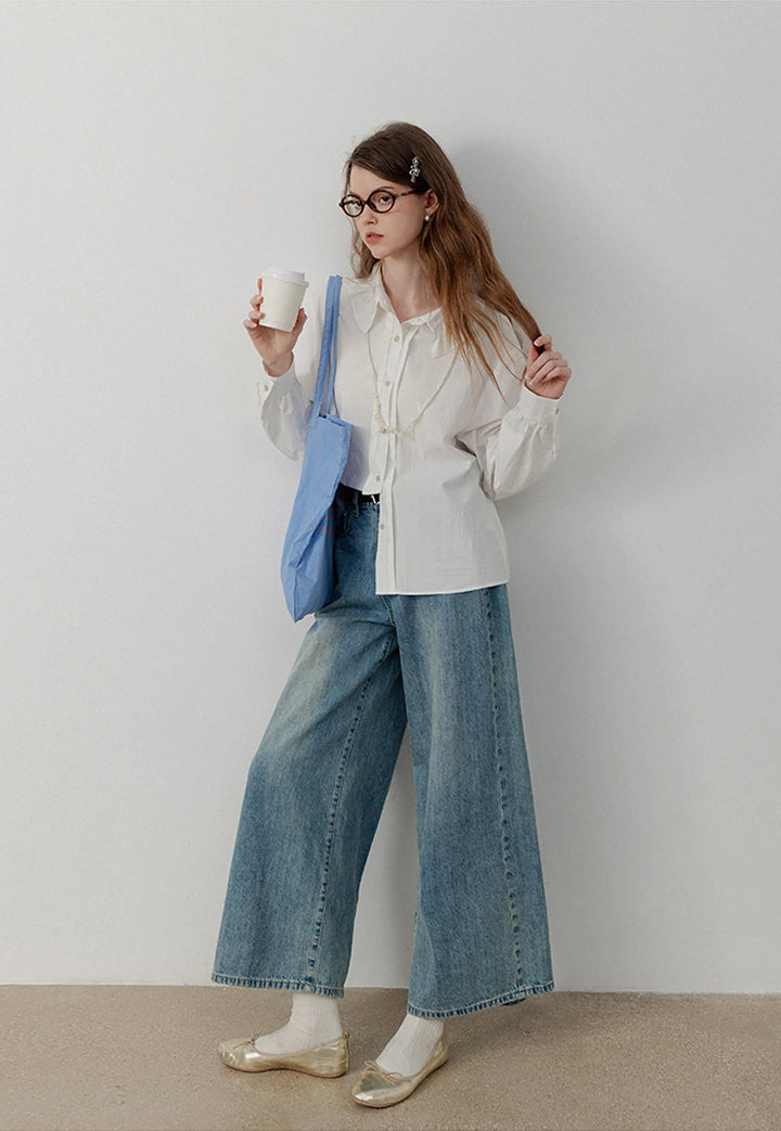 Feminine Ruffled Collar White Shirt