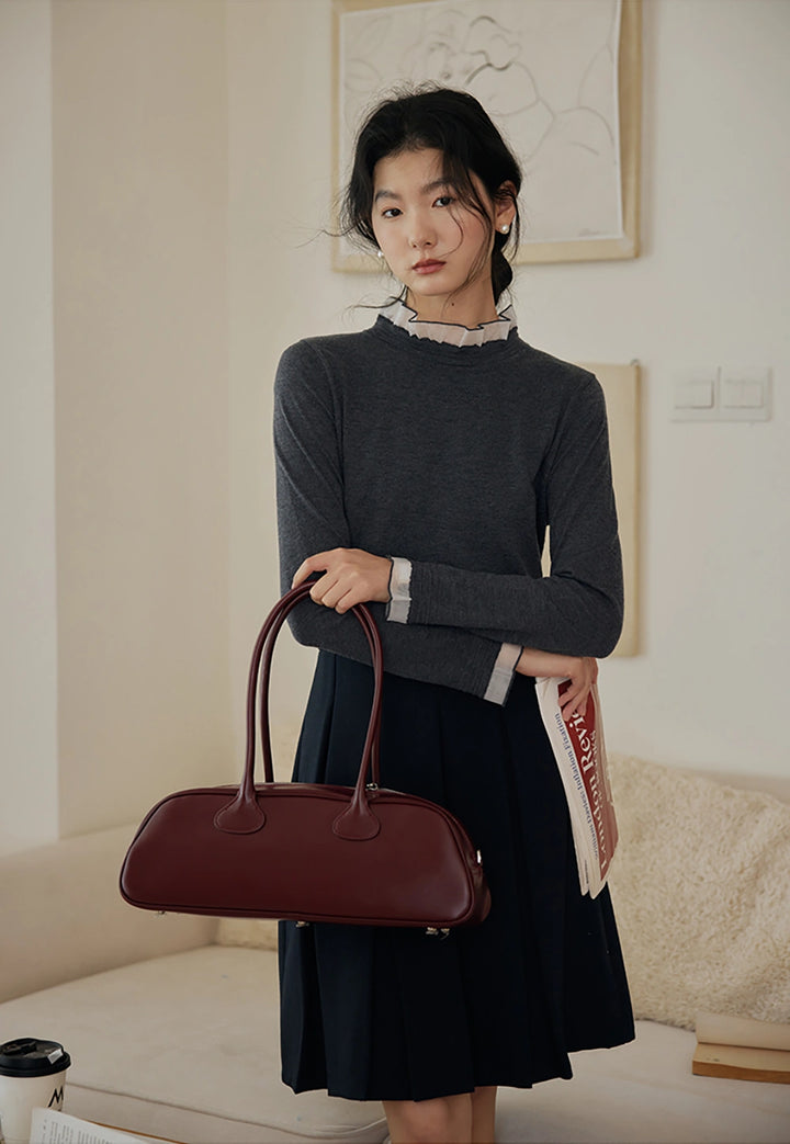 Mock Collar Long-Sleeve Knit Top