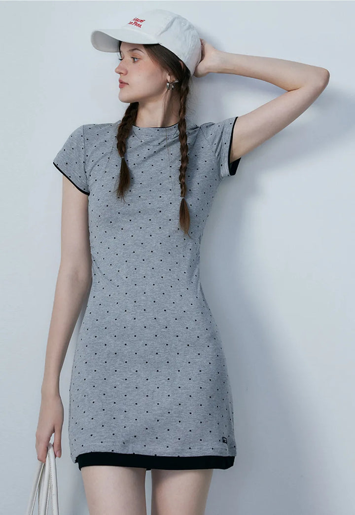 Women's Grey Polka Dot Knee-Length Dress