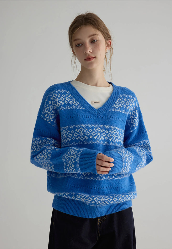 Women's Fair Isle Knit V-Neck Sweater