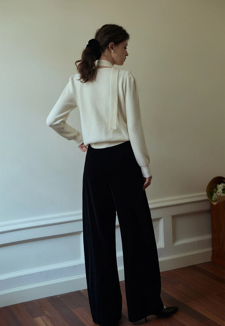 High-Waisted Velvet Wide-Leg Pants