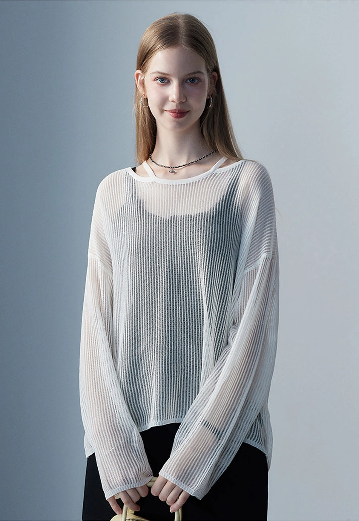 Pull en tricot à manches longues pour femme avec protection solaire