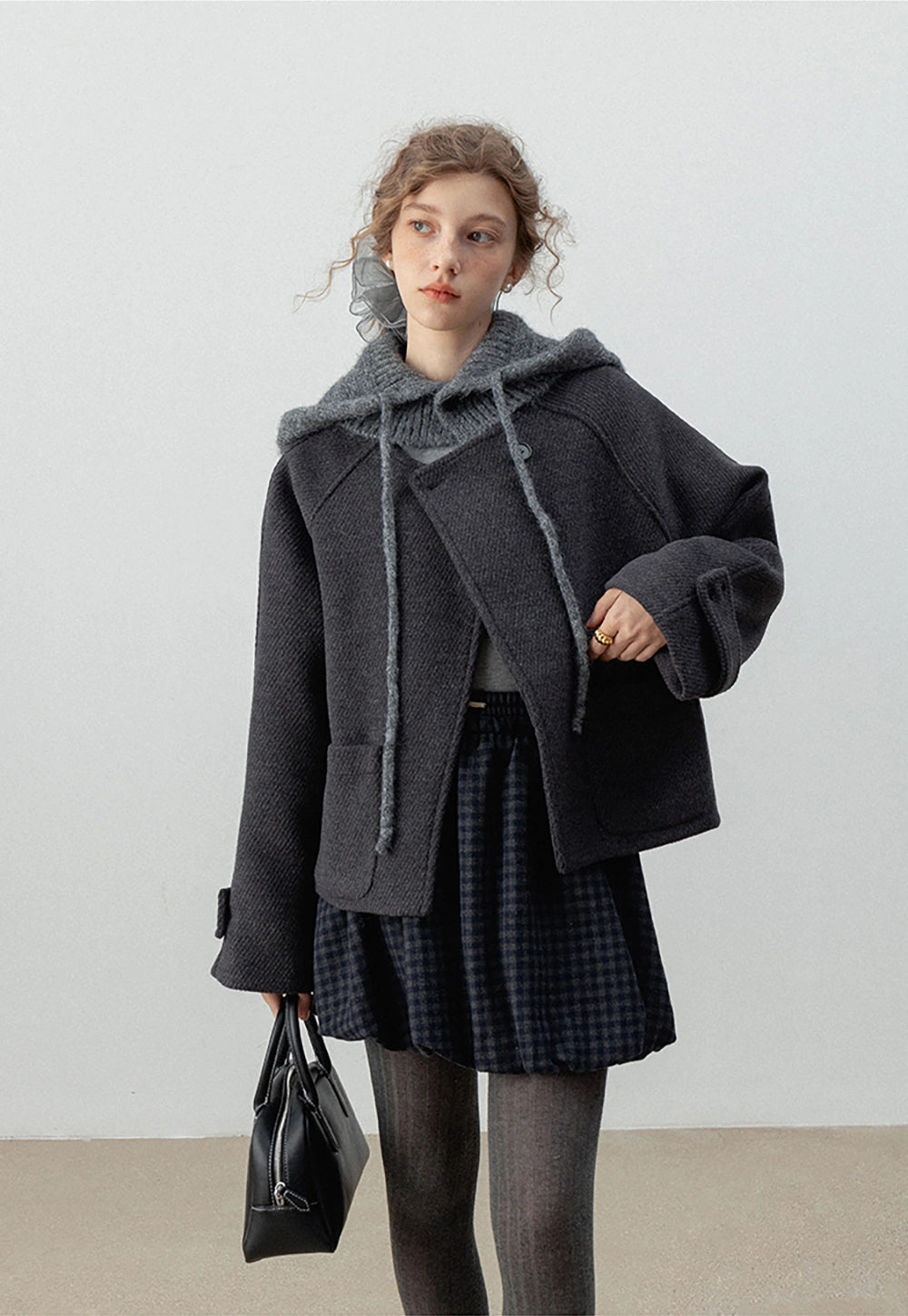 Women's Wool-Blend Jacket with Knit Hood