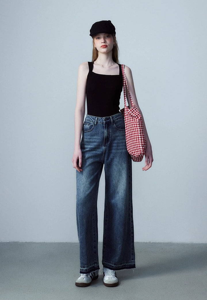 Pantalon en denim à jambe large et noué sur le devant pour femme