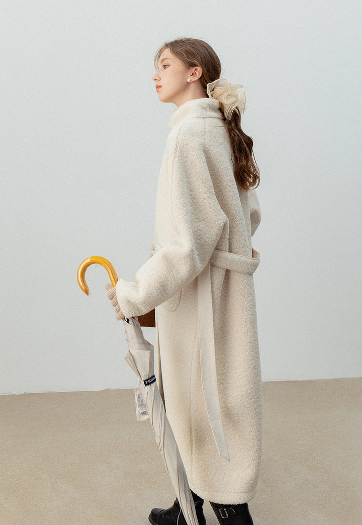 Women's Cream Long Teddy Coat