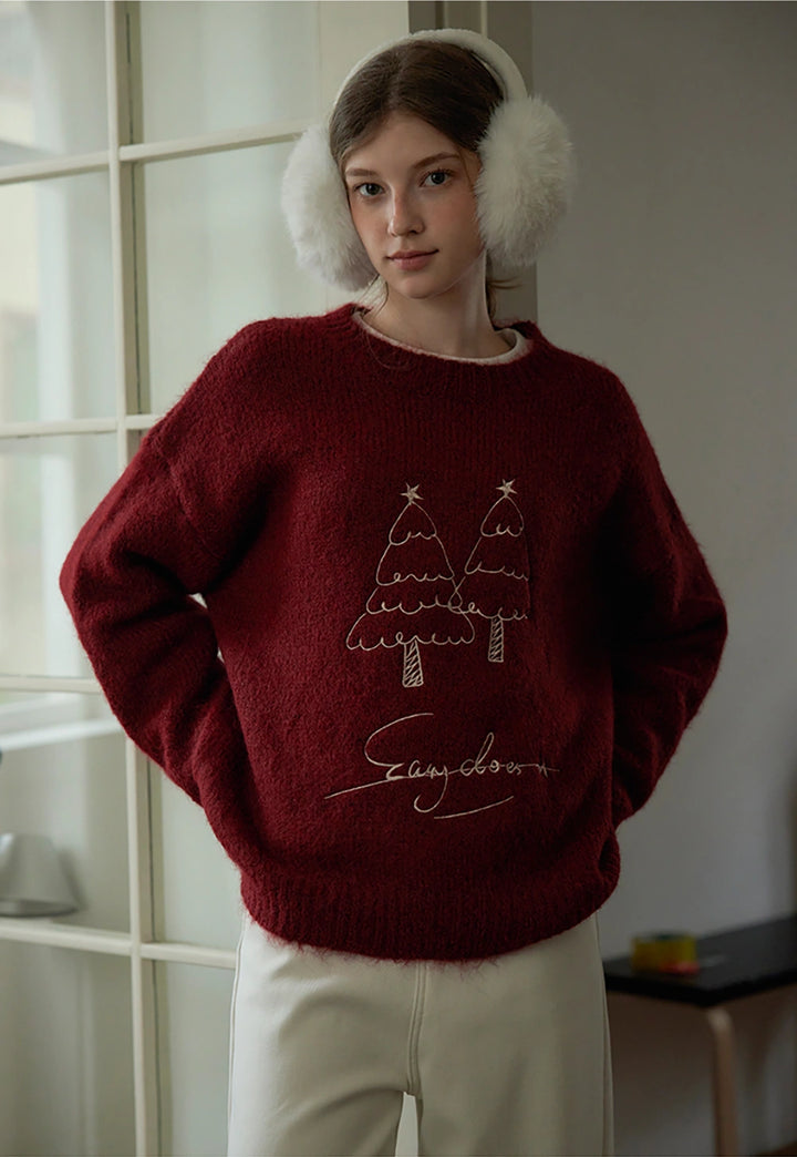 Women's Round Neck Christmas Tree Sweater