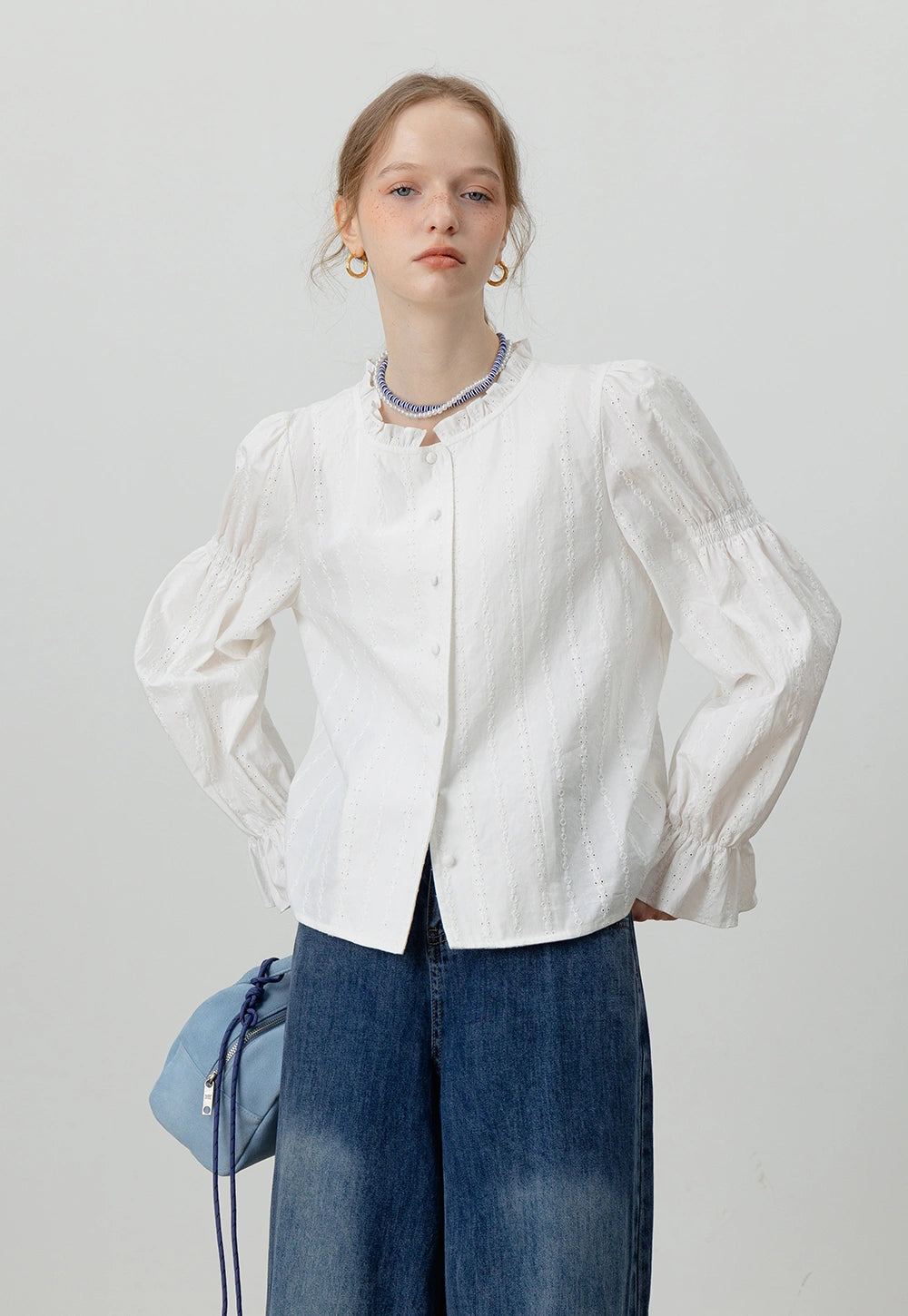 White Button-Up Long Sleeve Blouse