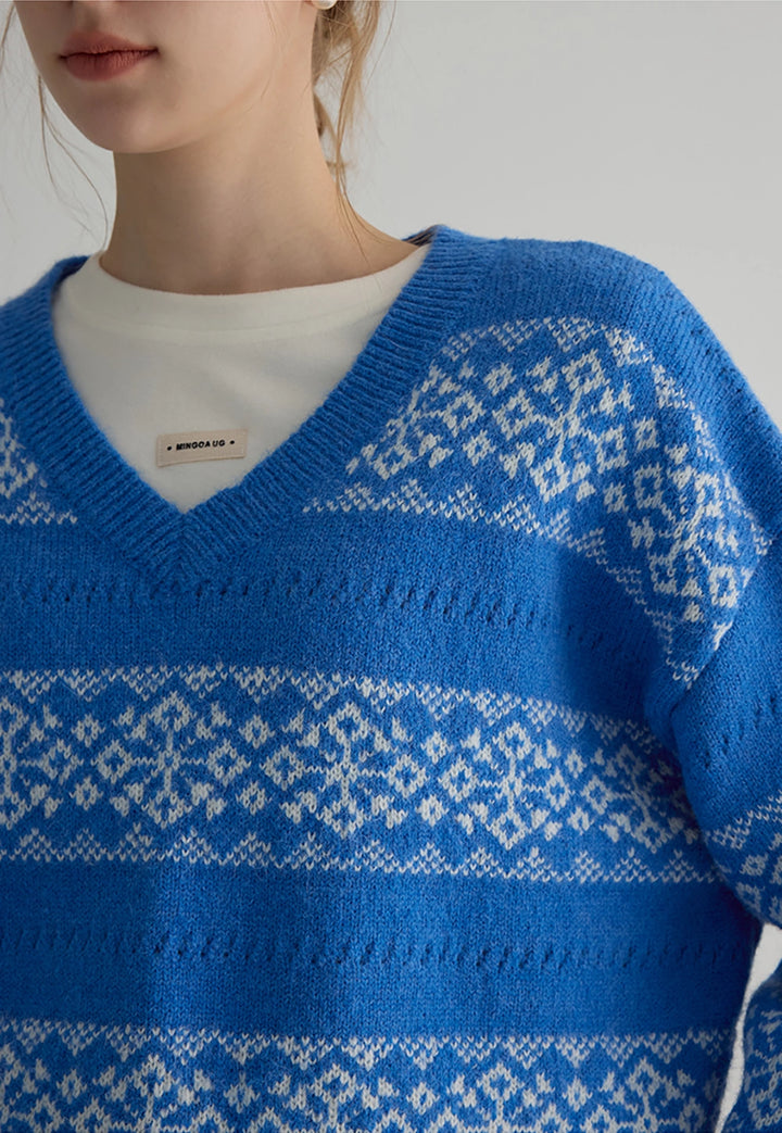 Women's Fair Isle Knit V-Neck Sweater