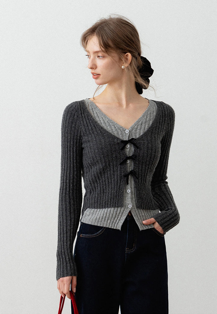 Women's V-Neck Ribbed Knit Cardigan