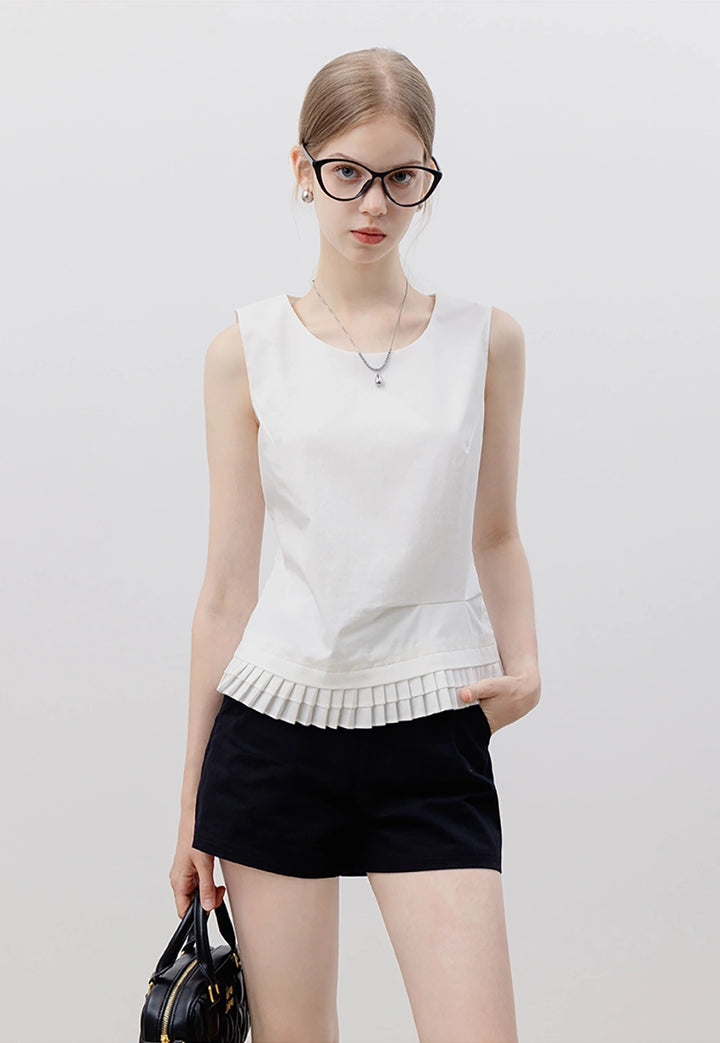 Women's Pleated Hem Sleeveless Top