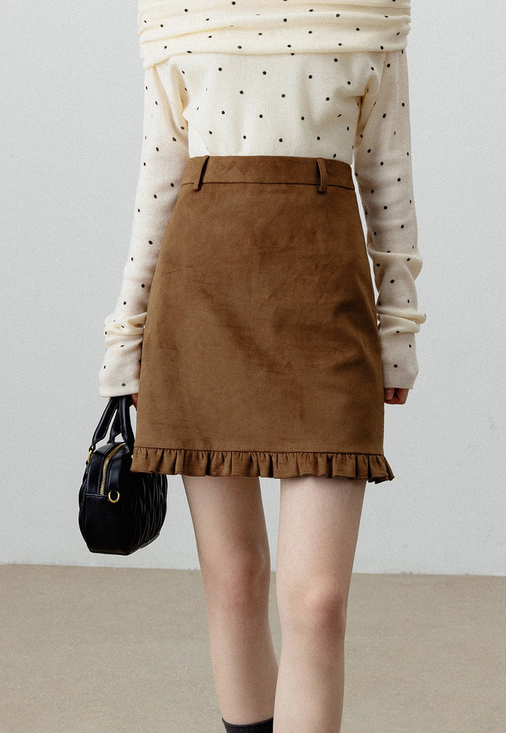 Women's Suede Ruffle Mini Skirt