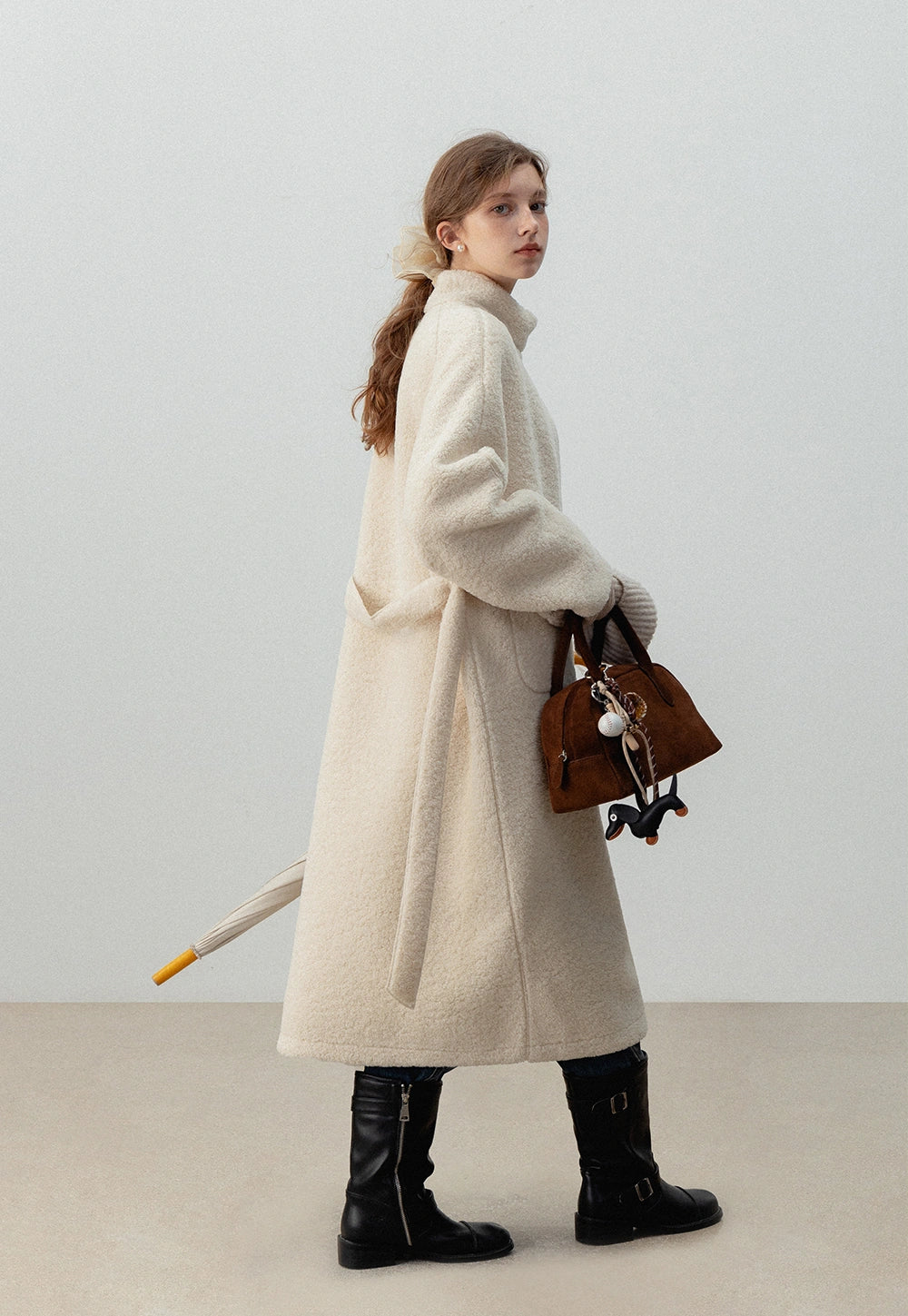 Women's Cream Long Teddy Coat