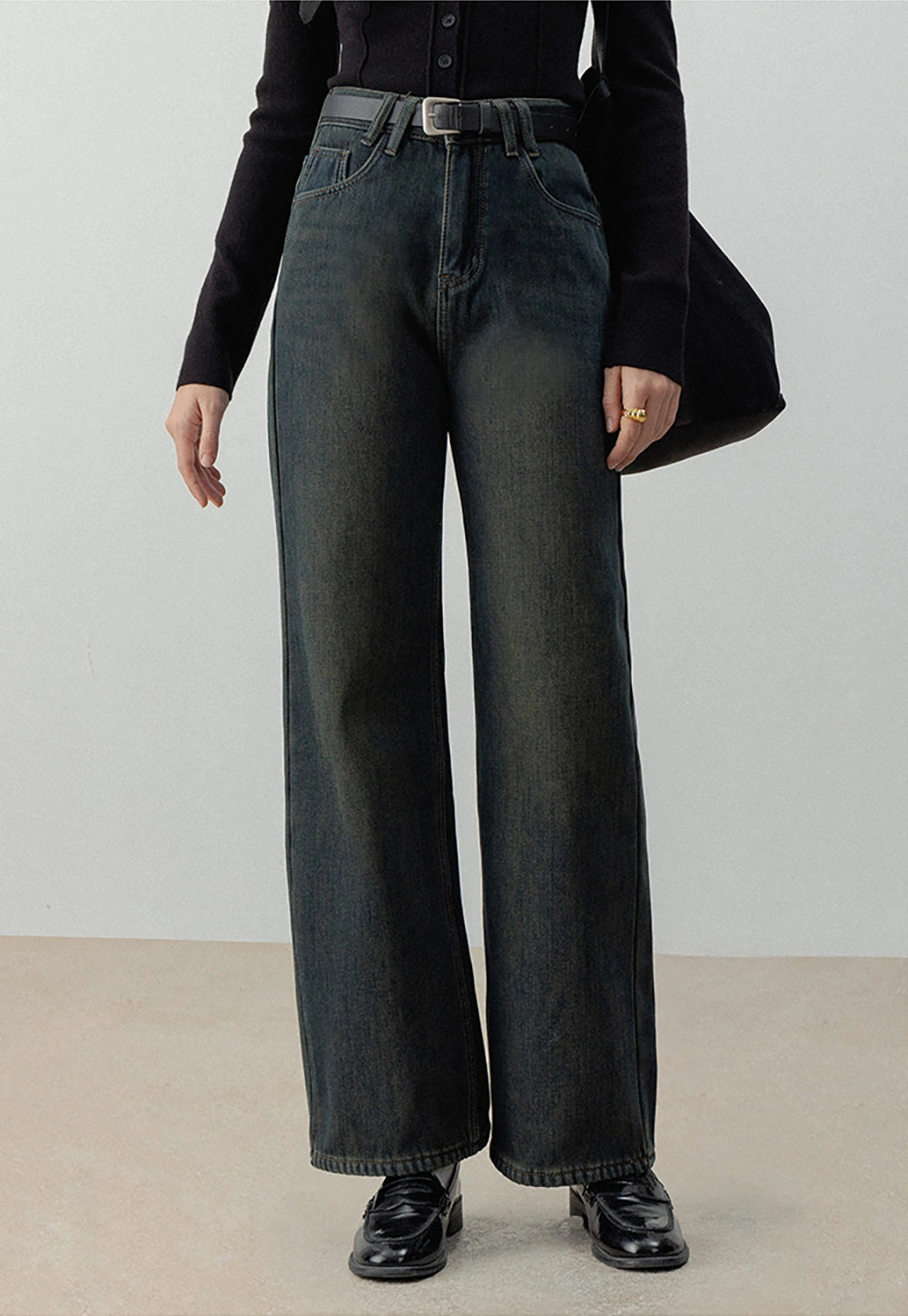 Women's High-Waist Wide-Leg Jeans with Belt