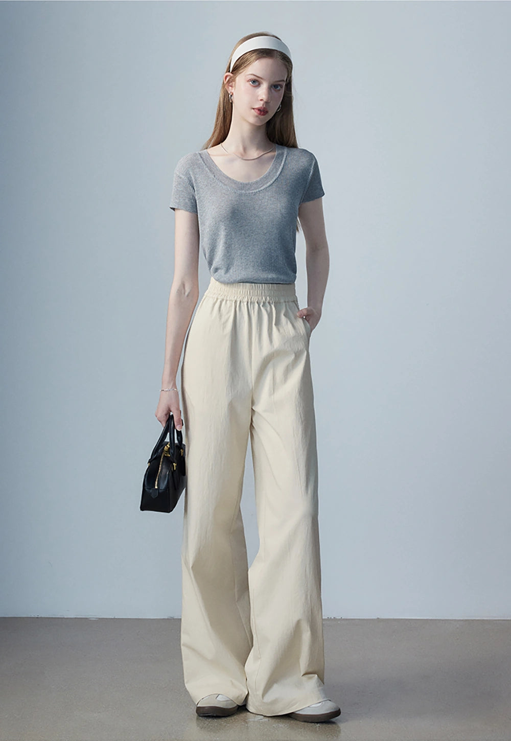 Women's Beige Wide-Leg Pants