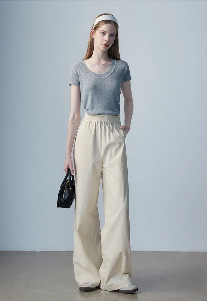 Women's Beige Wide-Leg Pants