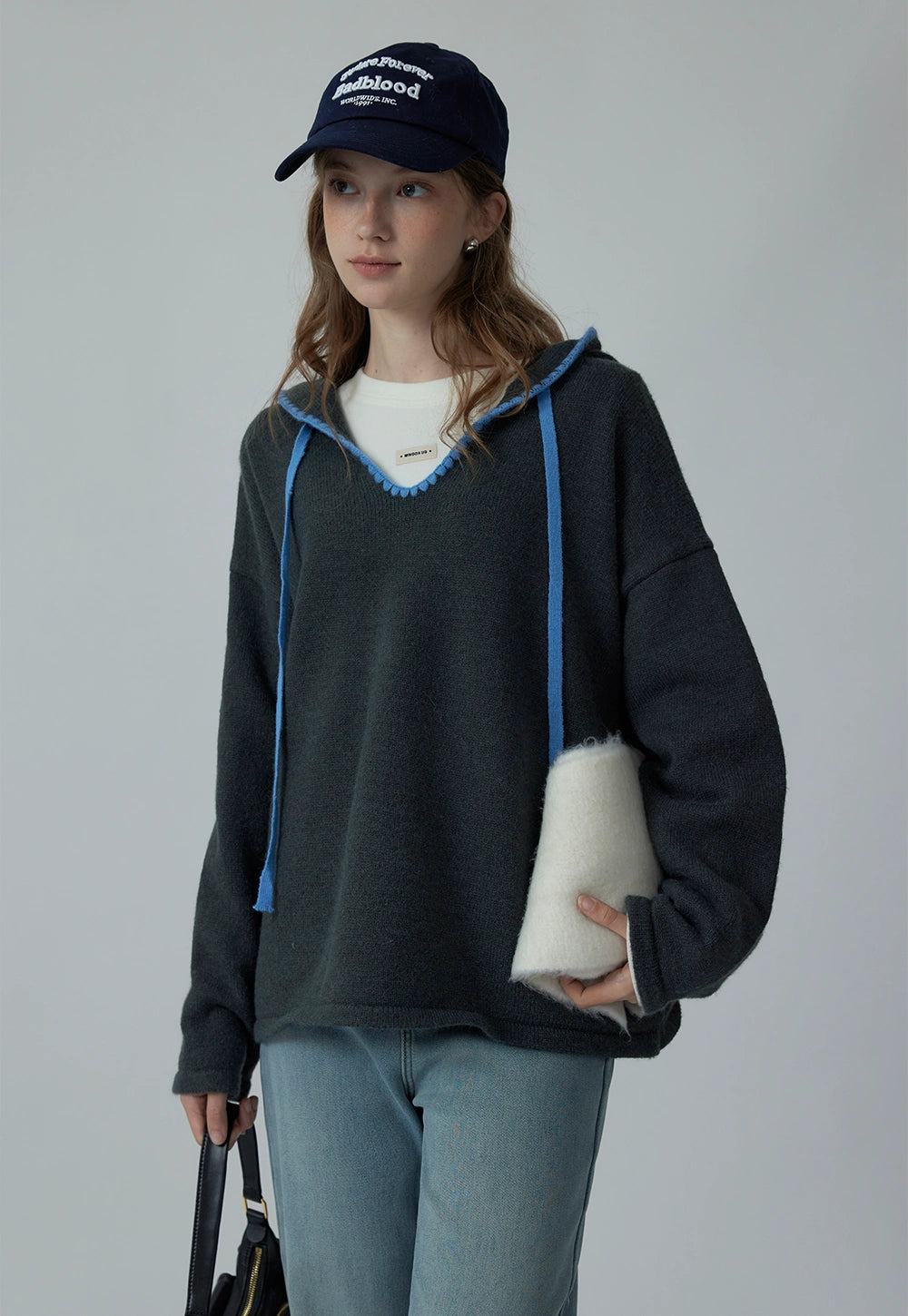 Women's Color-Block Hooded Drawstring Pullover Sweater