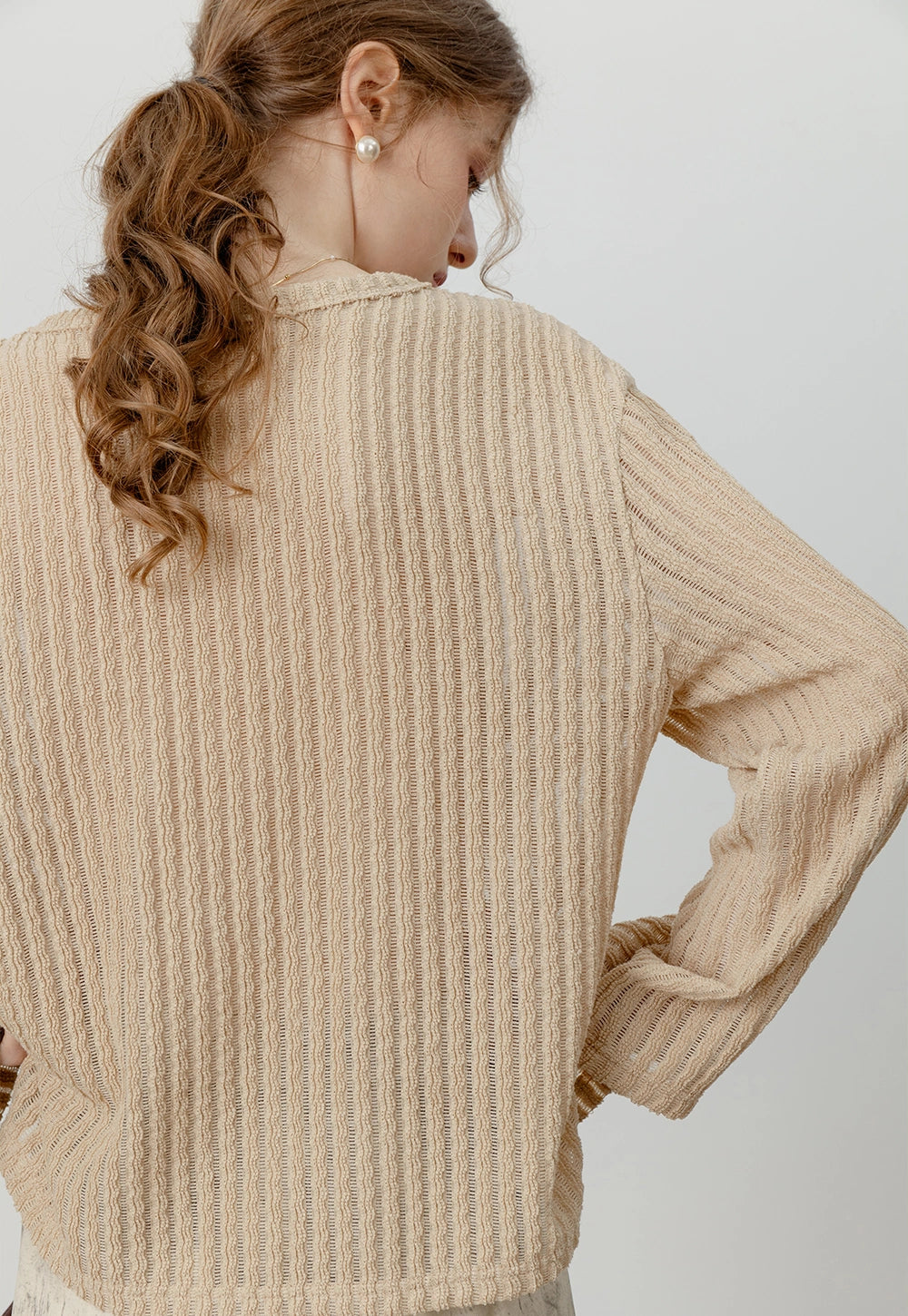 Women's Beige Knitted Top with Center Slit