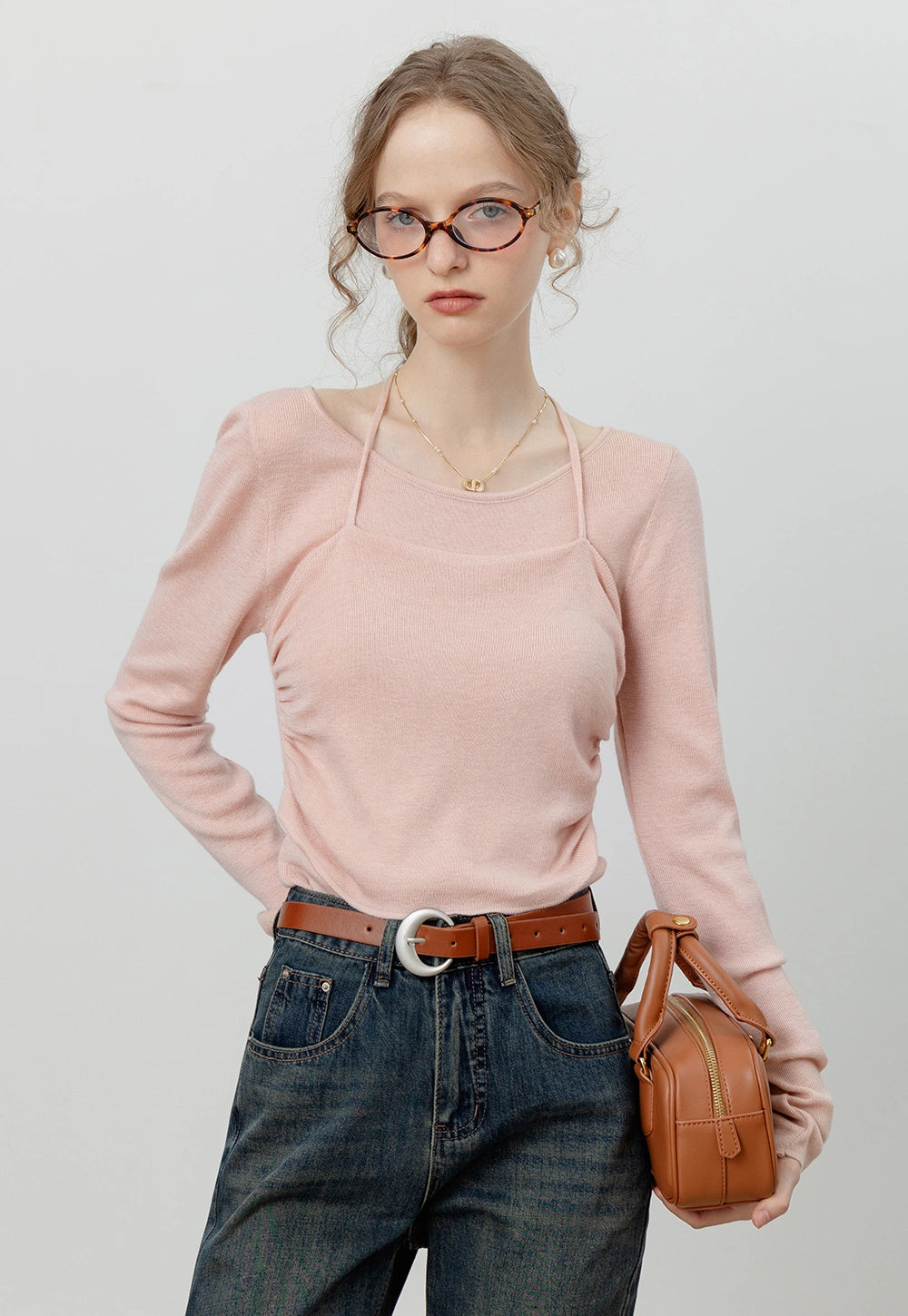 Women's Long Sleeve Halter Knit Top