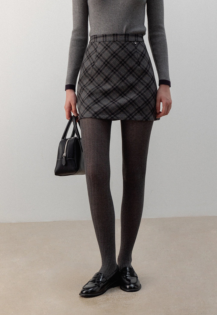 Plaid Patterned Wool Mini Skirt