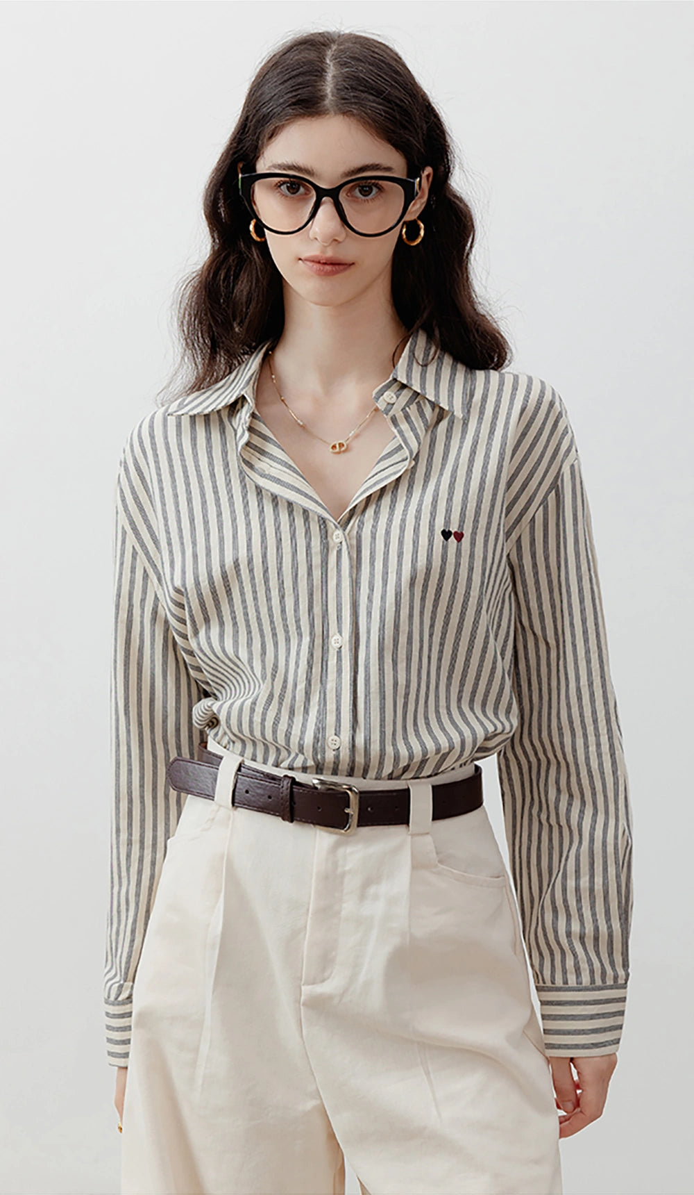 Women's Striped Long-Sleeve Button-Up Shirt