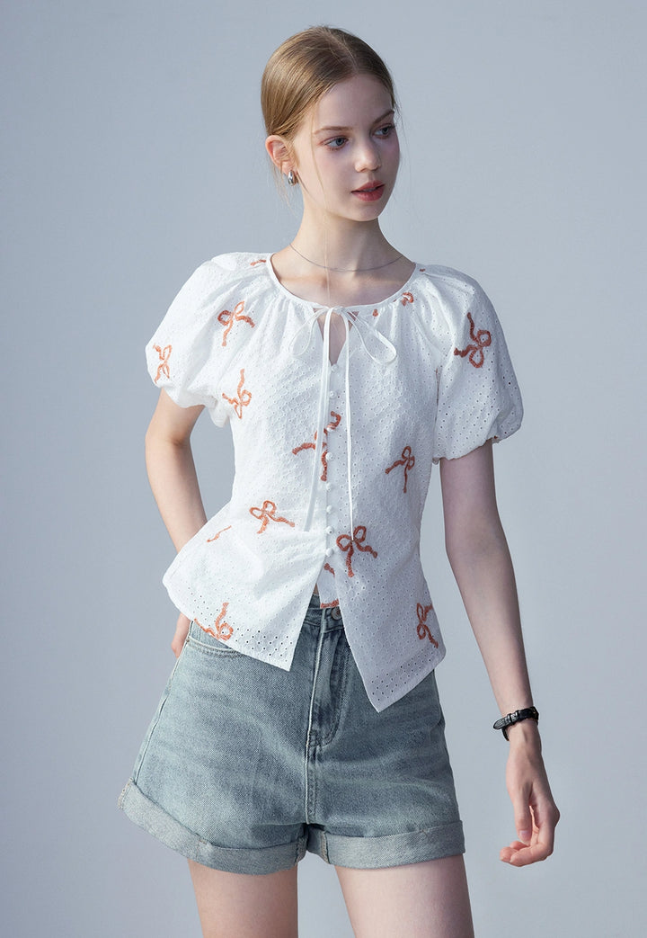 Women's Embroidered Puff Sleeve Blouse