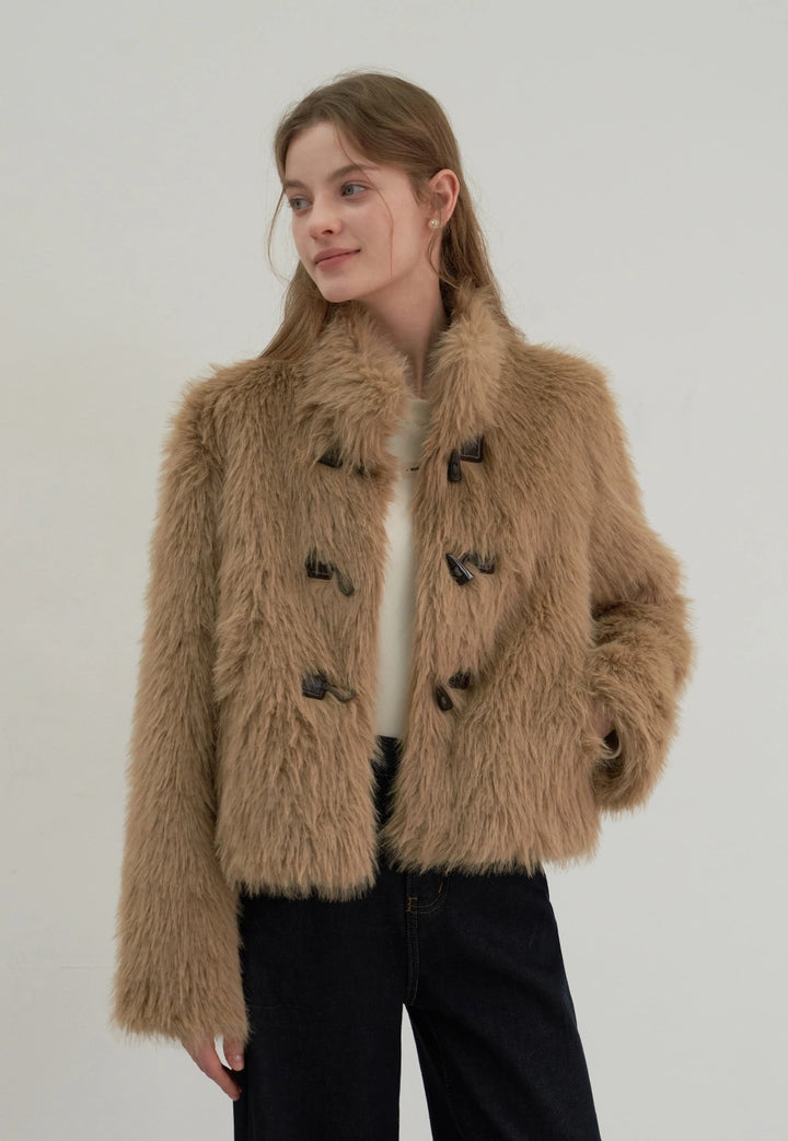 Women's Stand Collar Faux Fur Toggle Coat