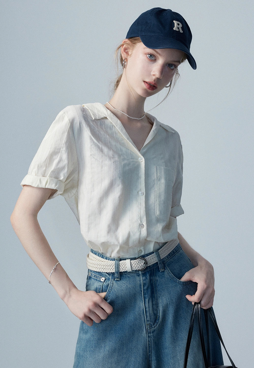 Kurzärmlige Button-Down-Bluse für Damen