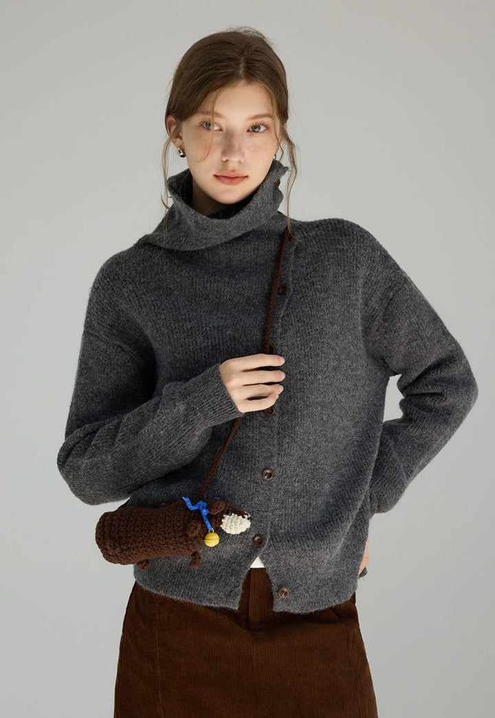 Women's Turtleneck Button Ribbed Sweater