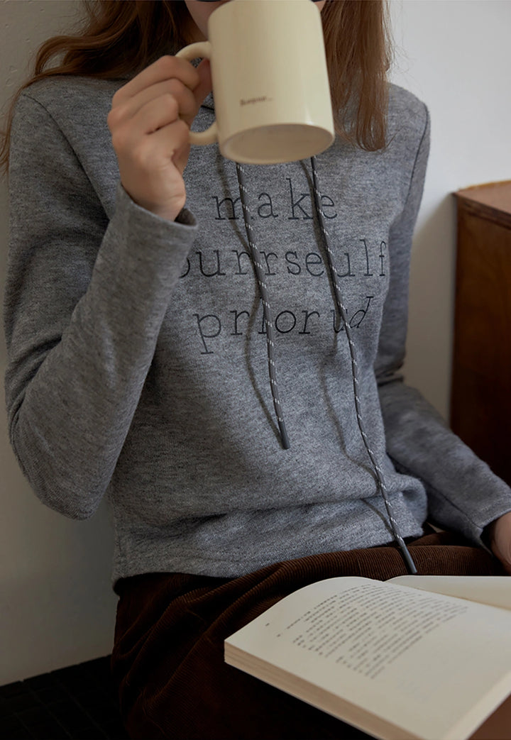 Women's Letter Print Hooded Knit Sweatshirt