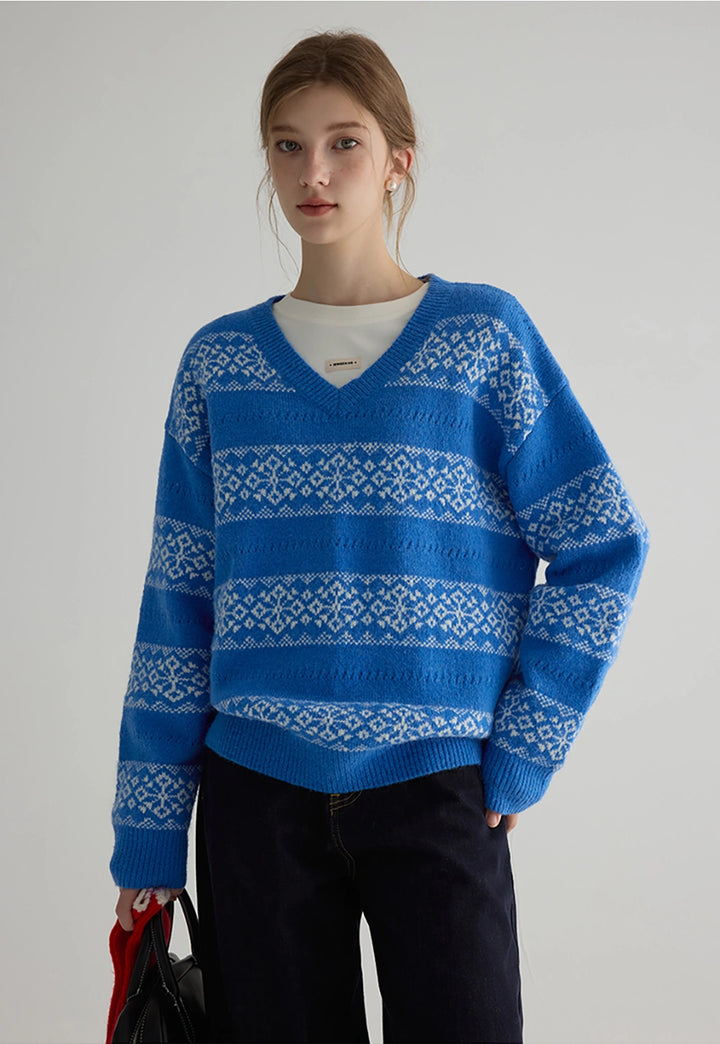 Women's Fair Isle Knit V-Neck Sweater