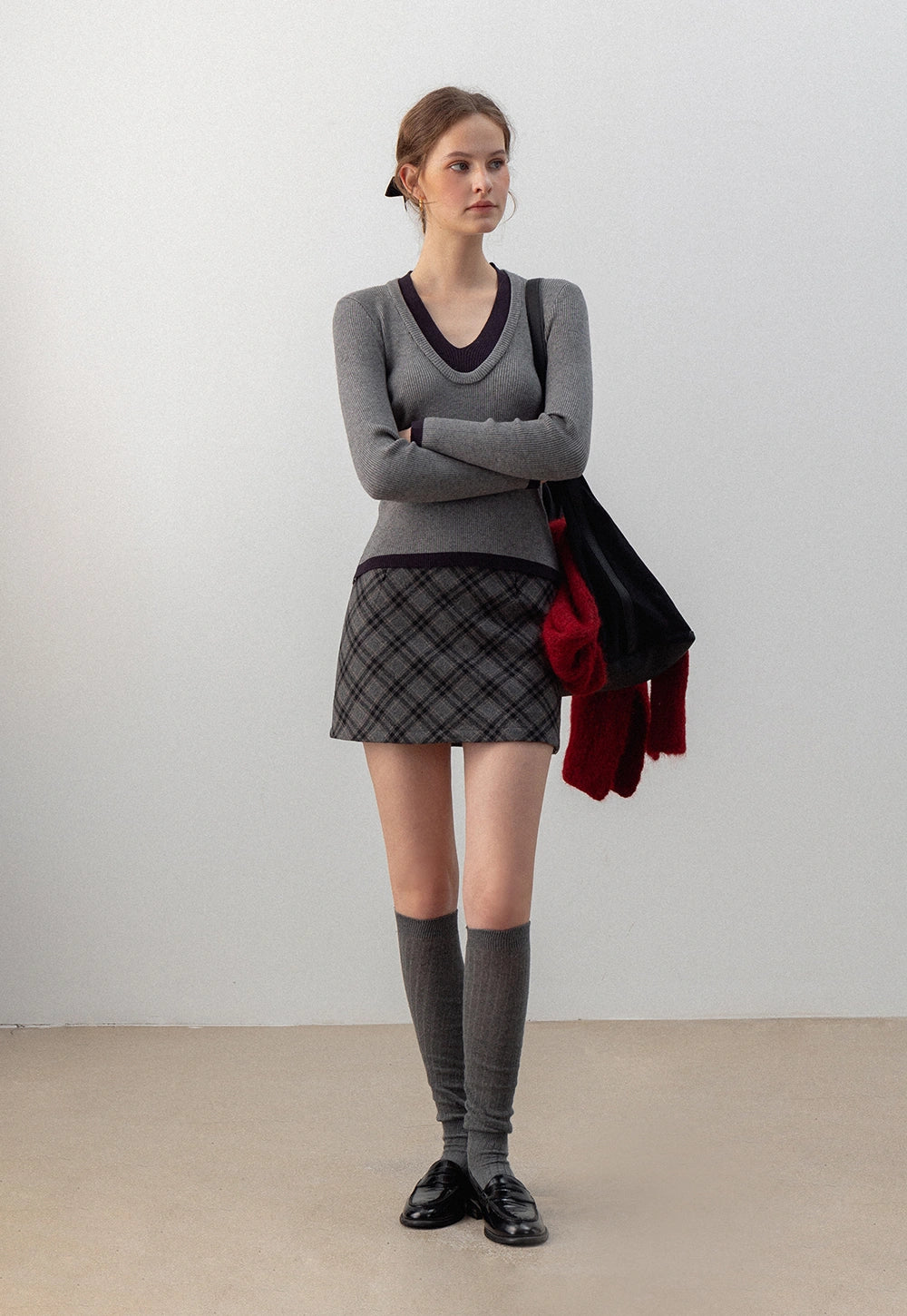 Plaid Patterned Wool Mini Skirt