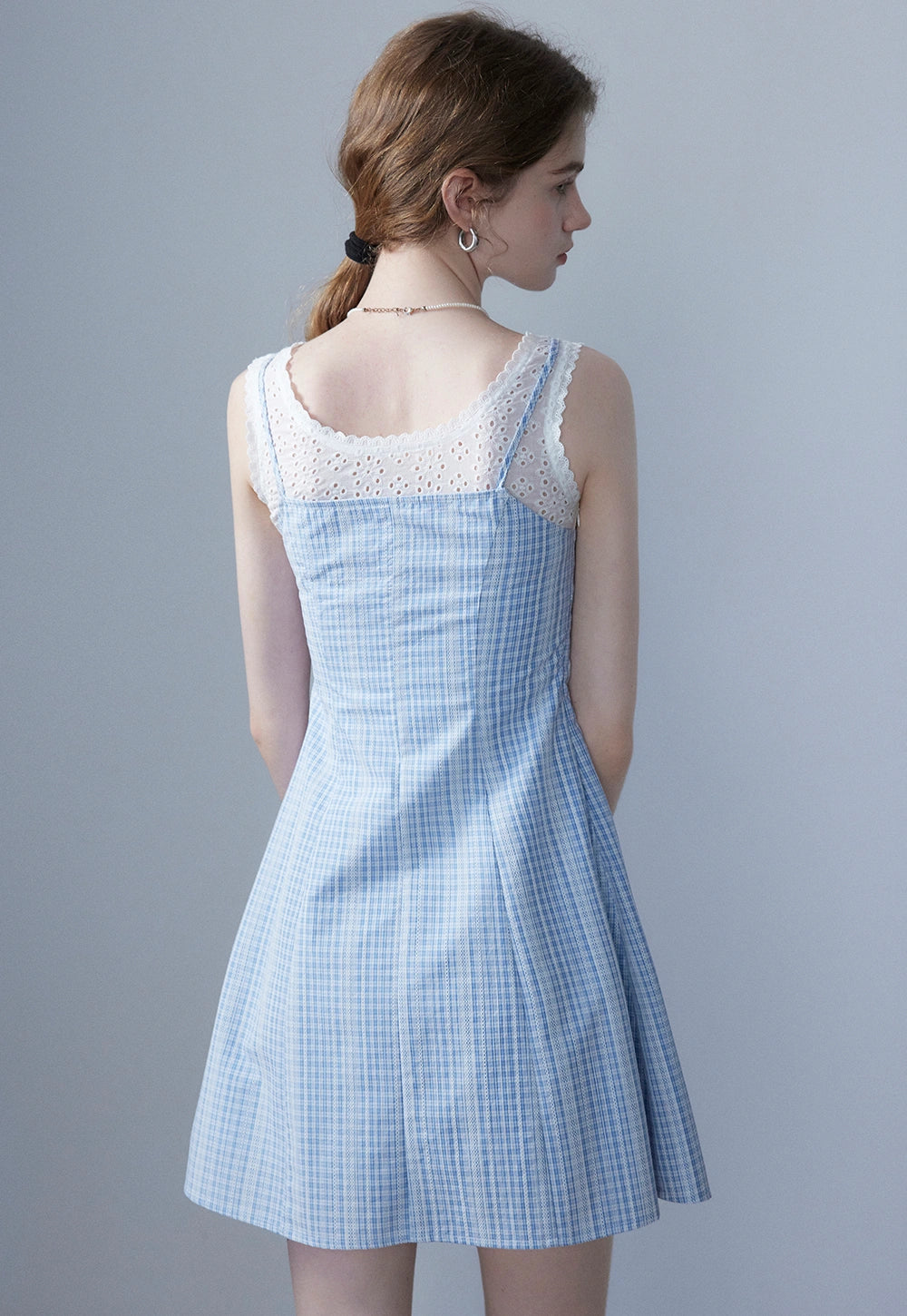 Ärmelloses Gingham-Kleid für Damen mit Quastendetail