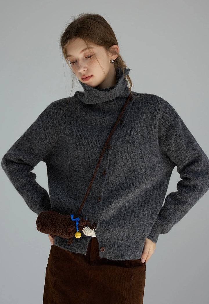 Women's Turtleneck Button Ribbed Sweater