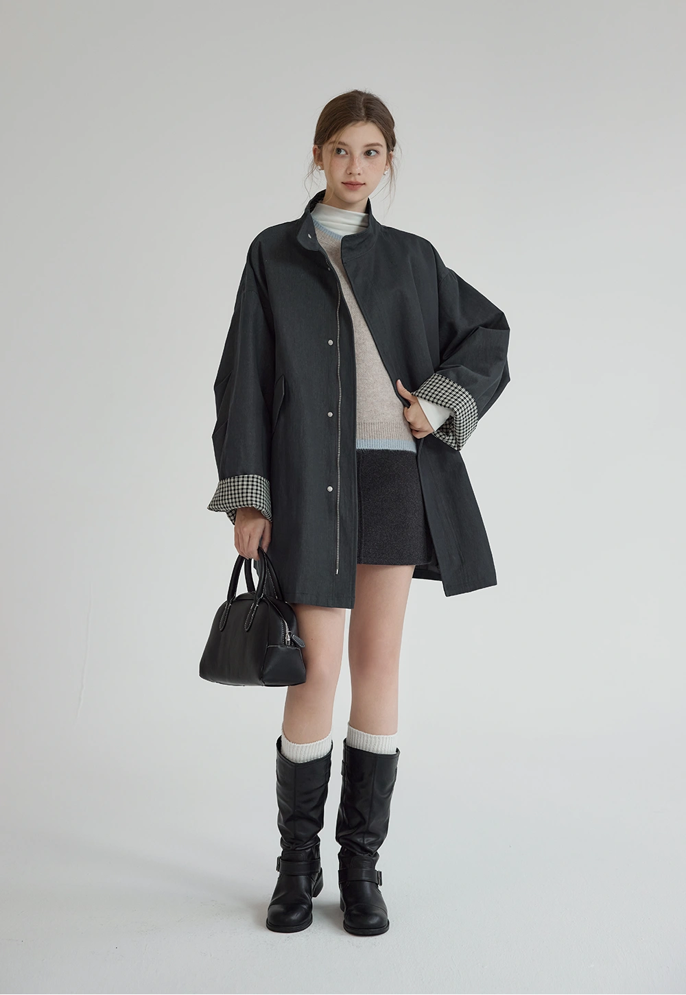 Stand Collar Mid-Length Trench Coat