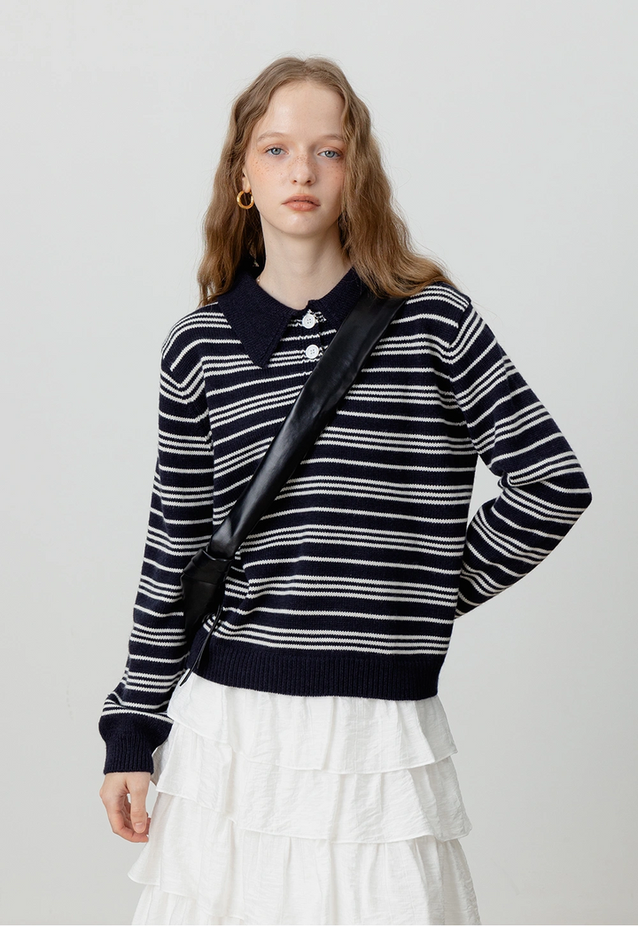 Classic Striped Knit Polo Sweater