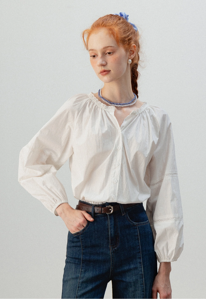 Women's Puff Sleeve Button-Down Blouse