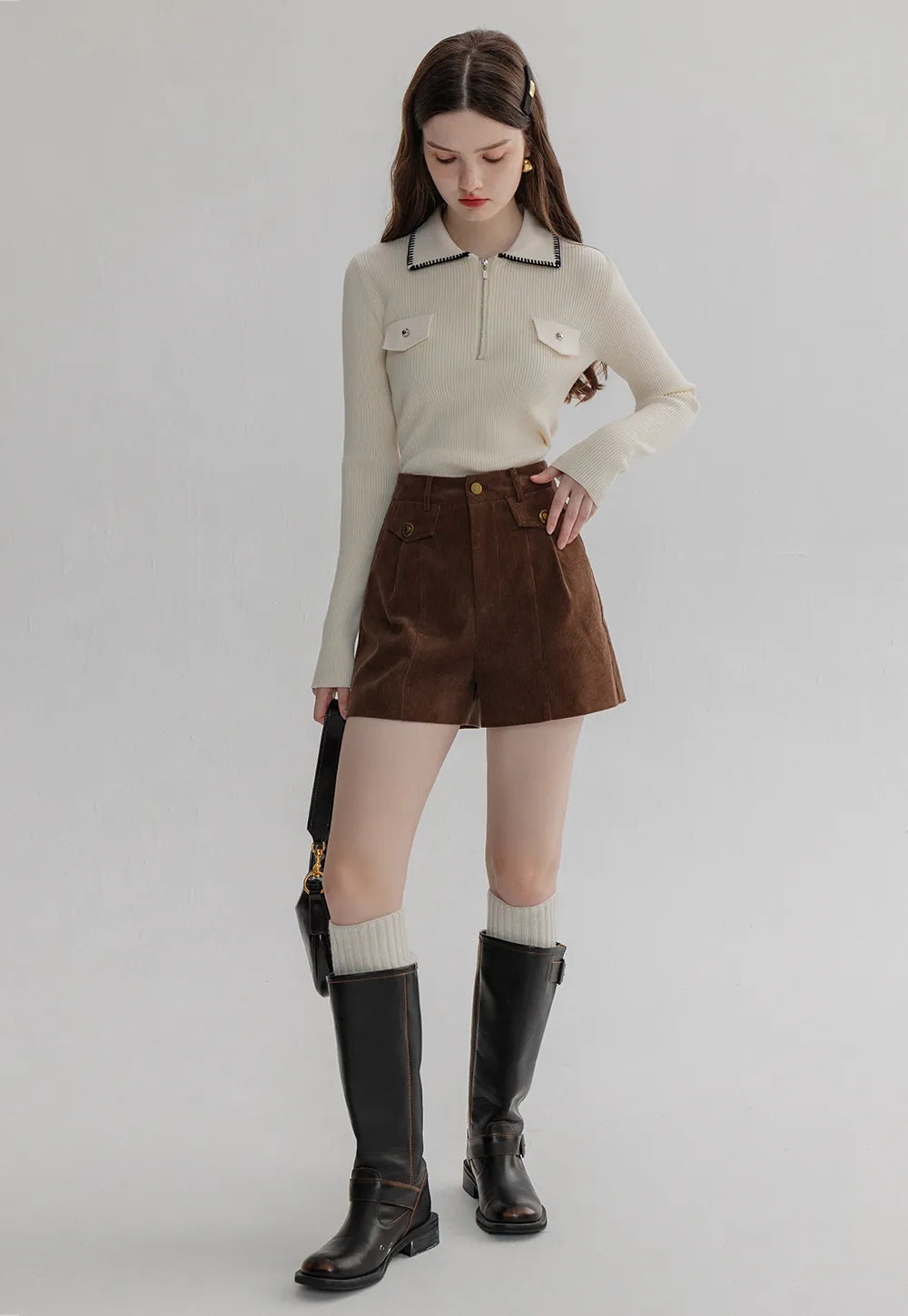 Women's High-Waisted Corduroy Shorts